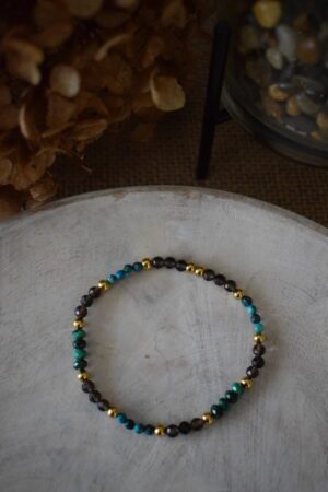 Kralenarmbandje Chrysocolla, Malachiet en Rookkwarts ~ CHR 003