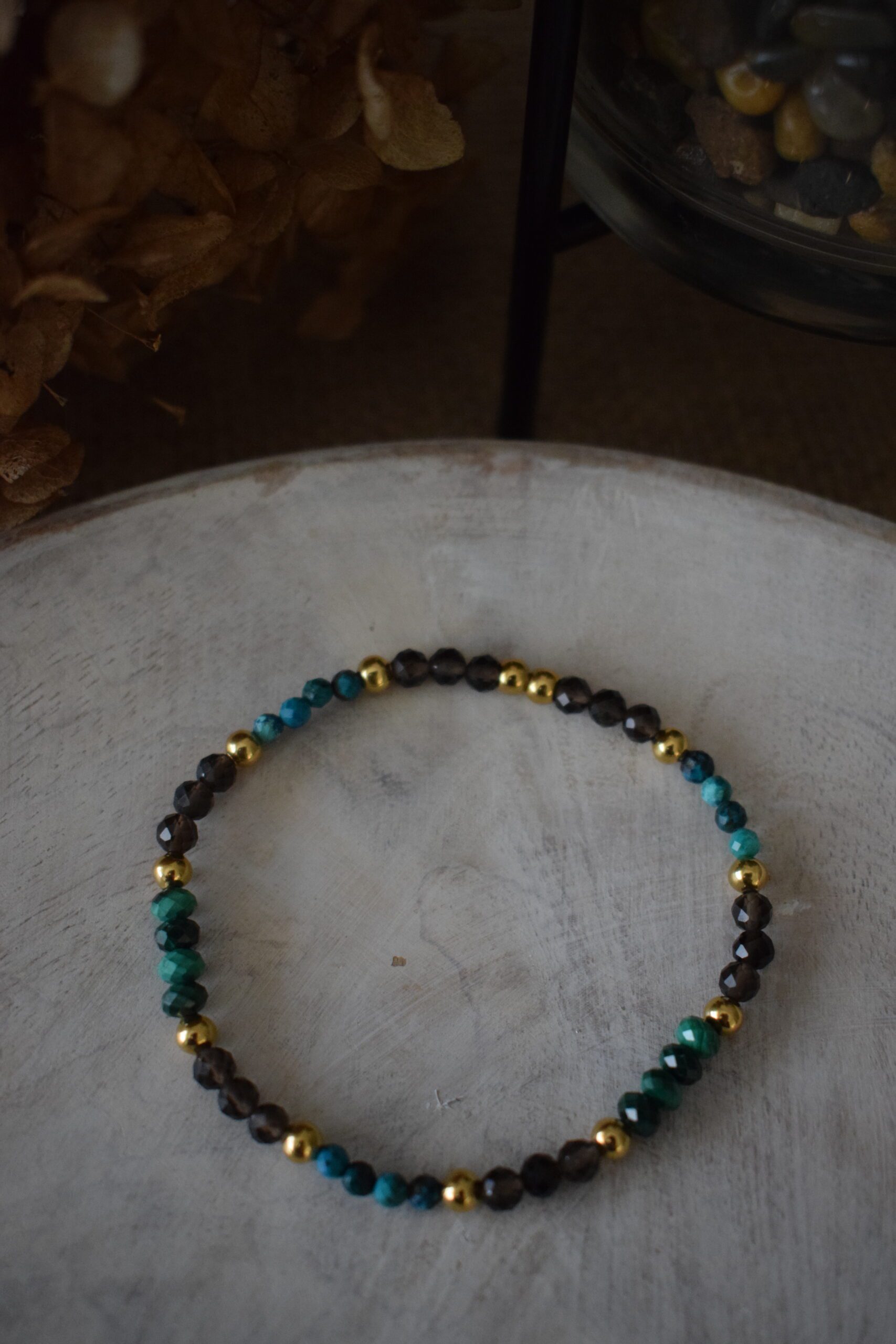 Kralenarmbandje Chrysocolla, Malachiet en Rookkwarts ~ CHR 003 - Afbeelding 2