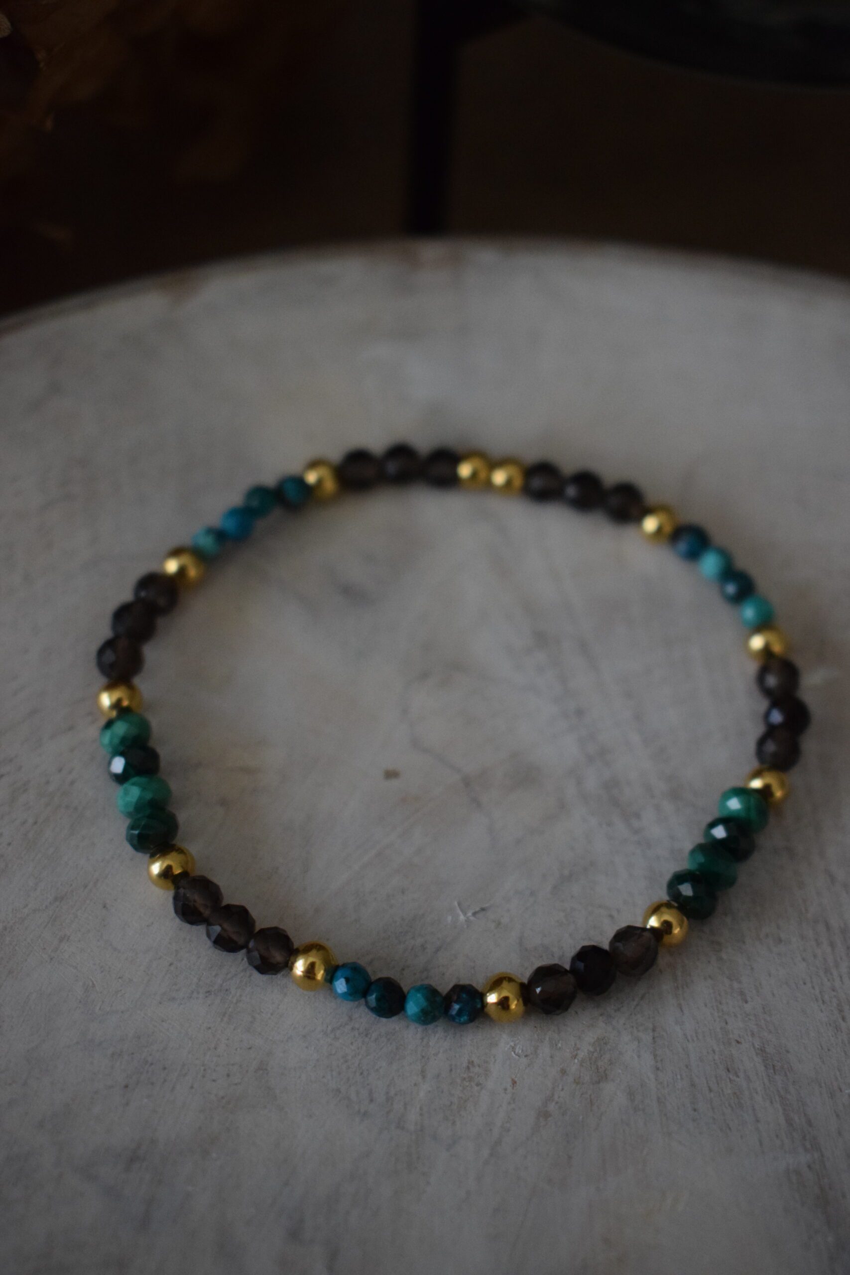 Kralenarmbandje Chrysocolla, Malachiet en Rookkwarts ~ CHR 003 - Afbeelding 3