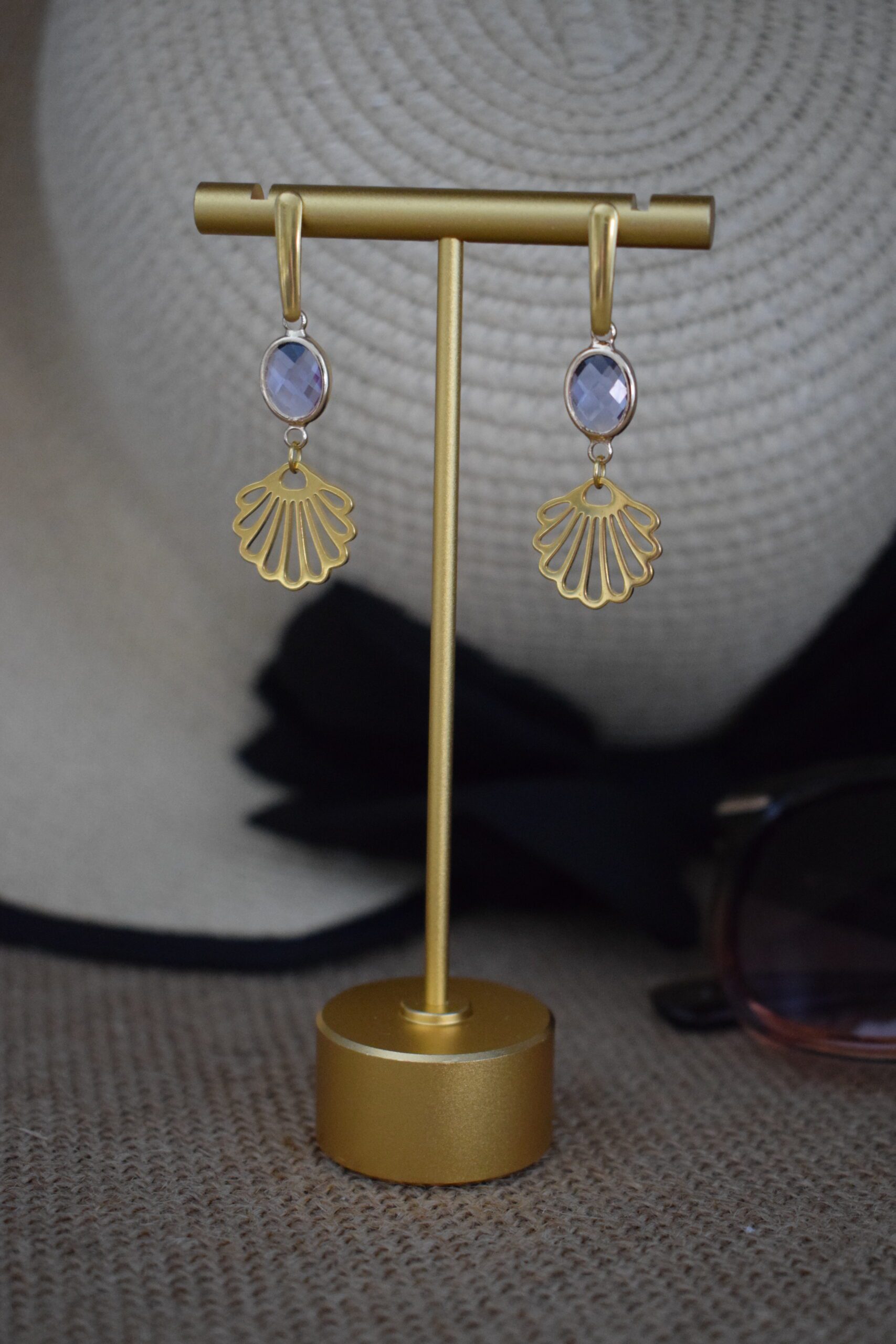 Oorhangers Lavendel Crystal Glass met schelp ~ CG 010 - Afbeelding 3