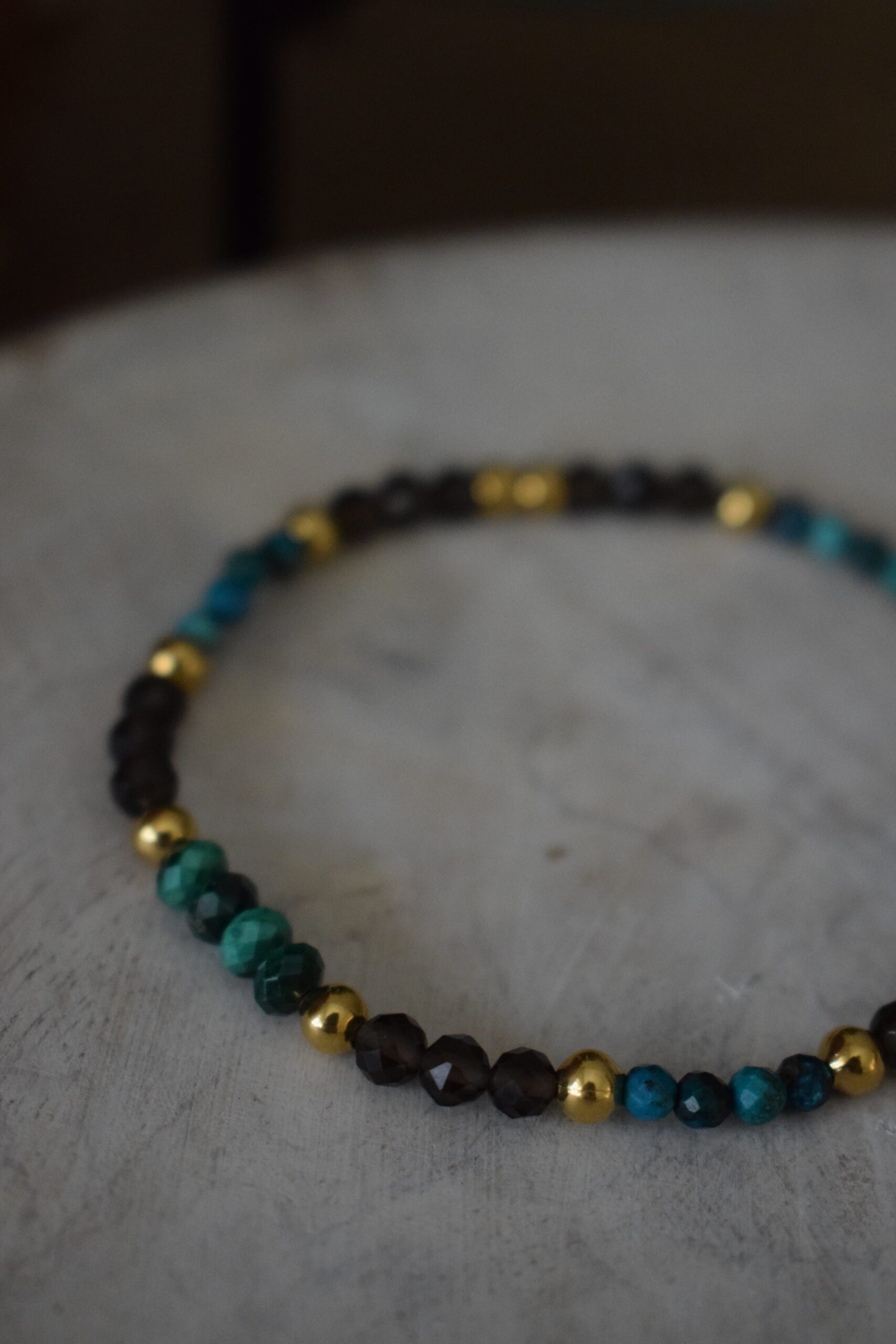 Kralenarmbandje Chrysocolla, Malachiet en Rookkwarts ~ CHR 003 - Afbeelding 4