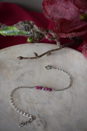 Armband stainless steel met Robijnkralen ~ ROB 004