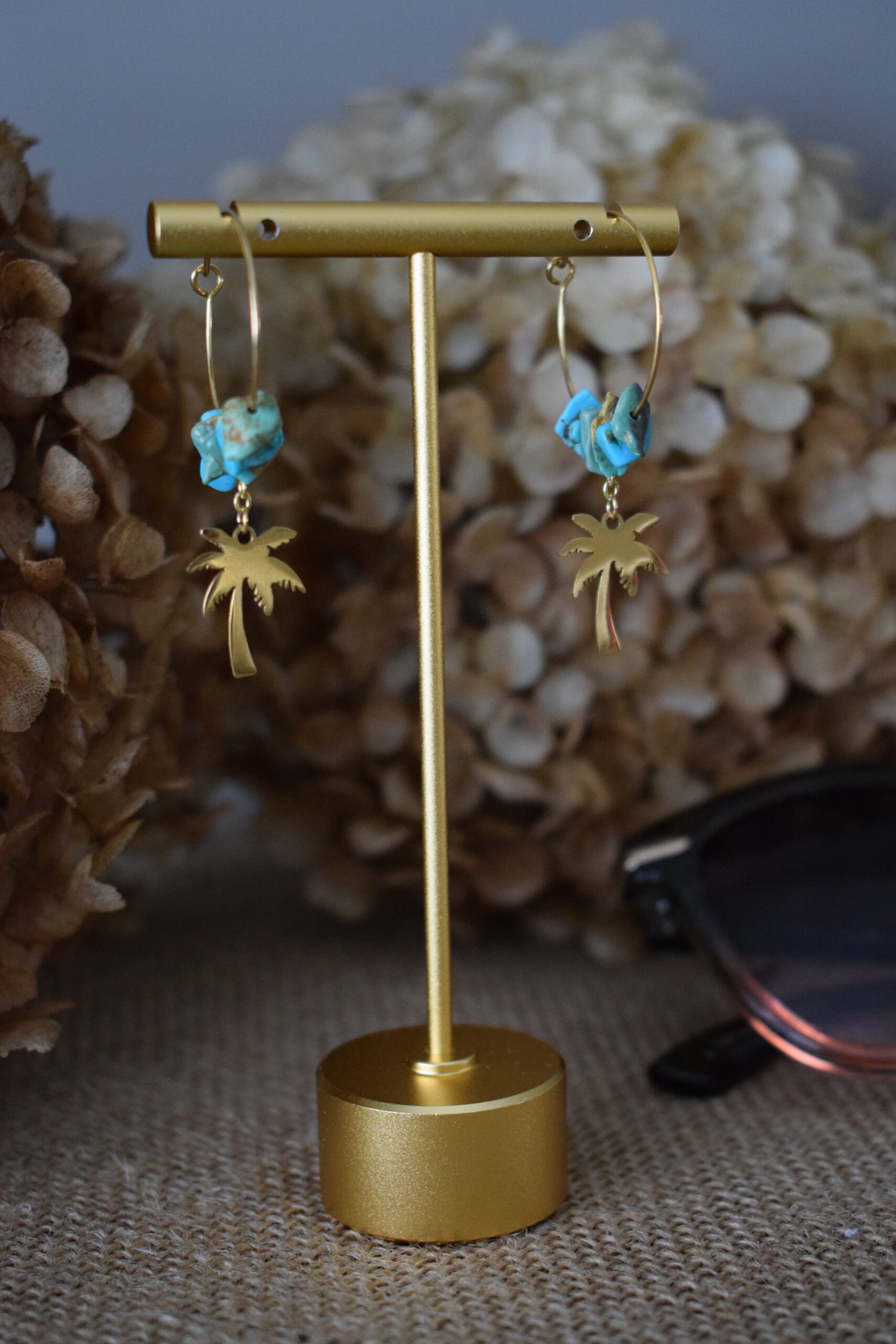 Stainless steel earhoops met Turkoois ~ TUR 003 - Afbeelding 2