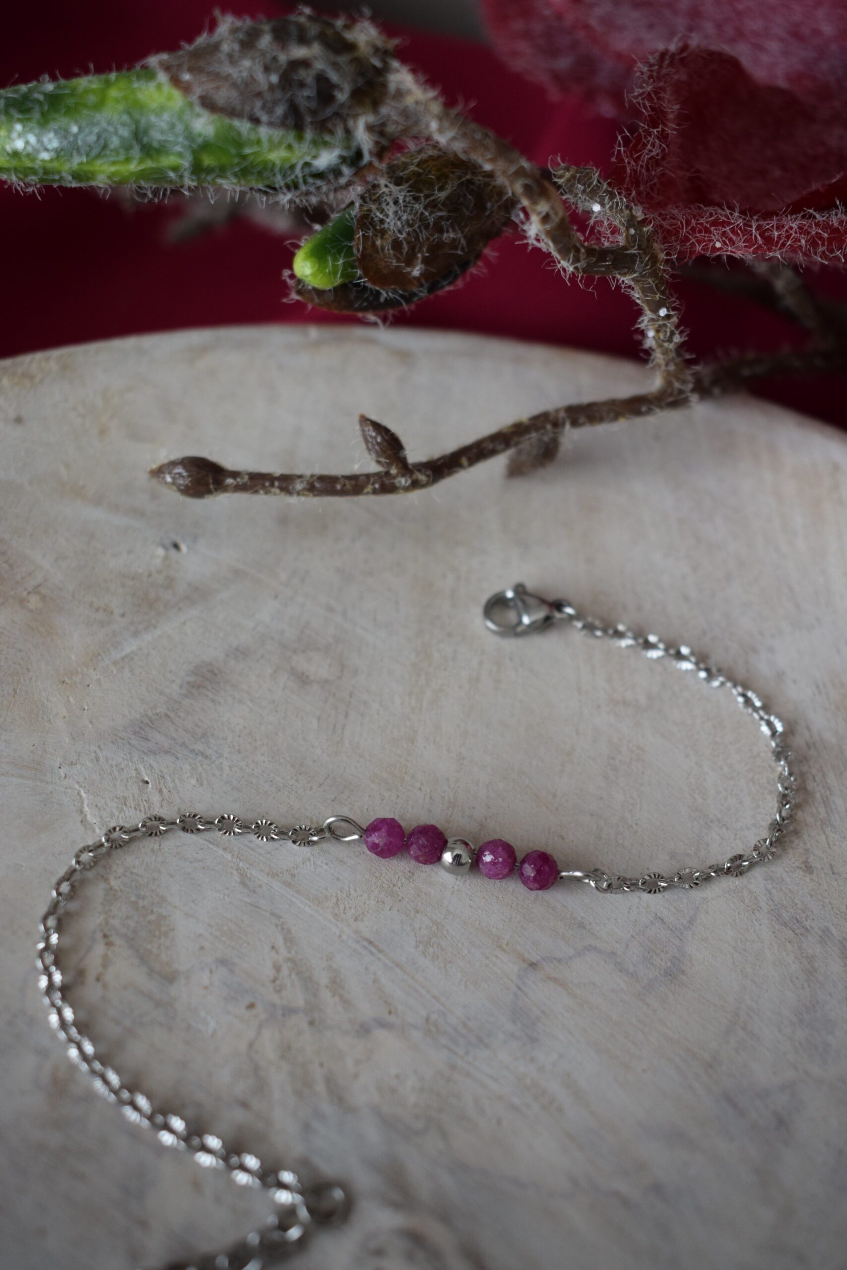 Armband stainless steel met Robijnkralen ~ ROB 004 - Afbeelding 2