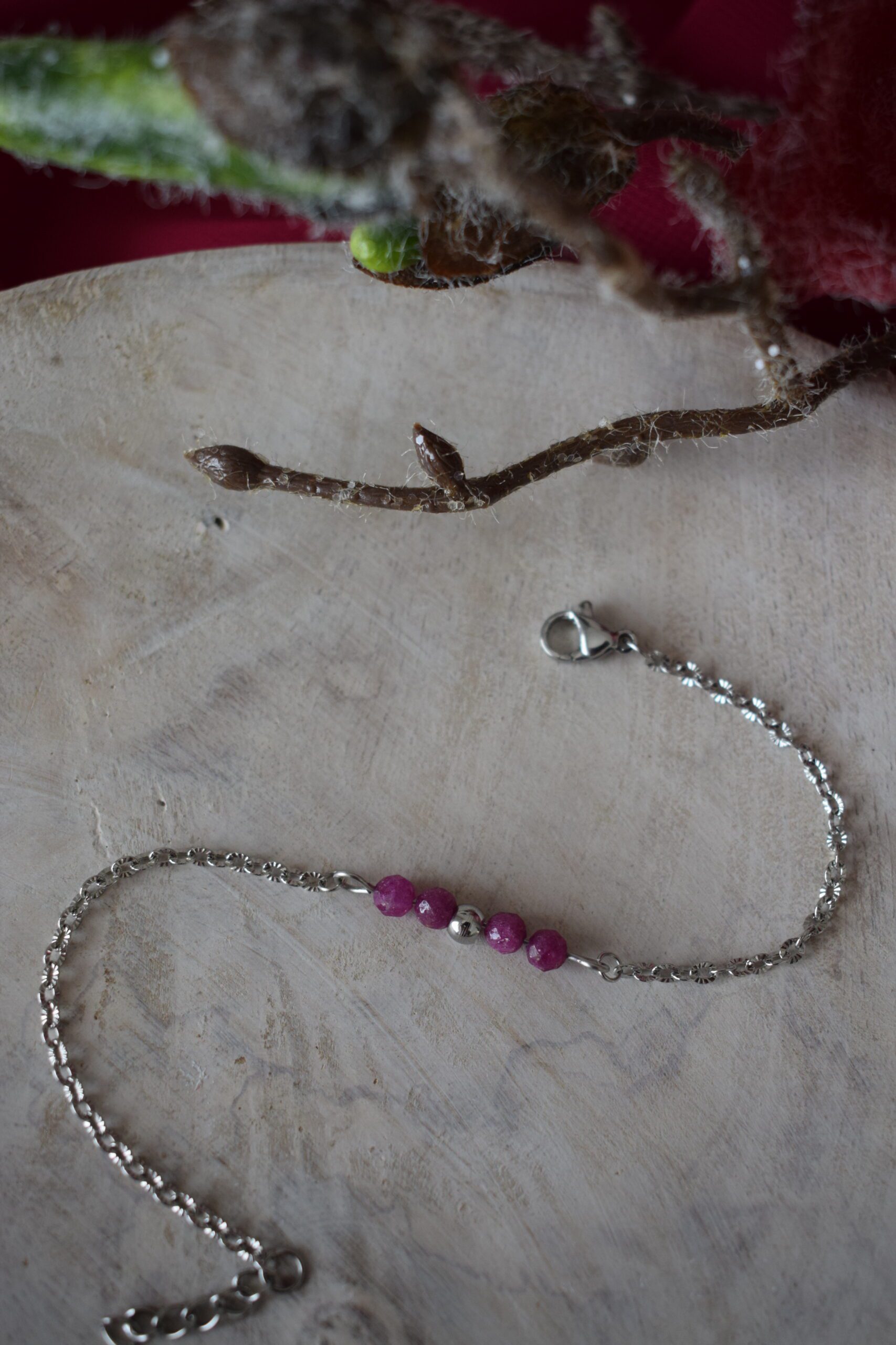 Armband stainless steel met Robijnkralen ~ ROB 004 - Afbeelding 3