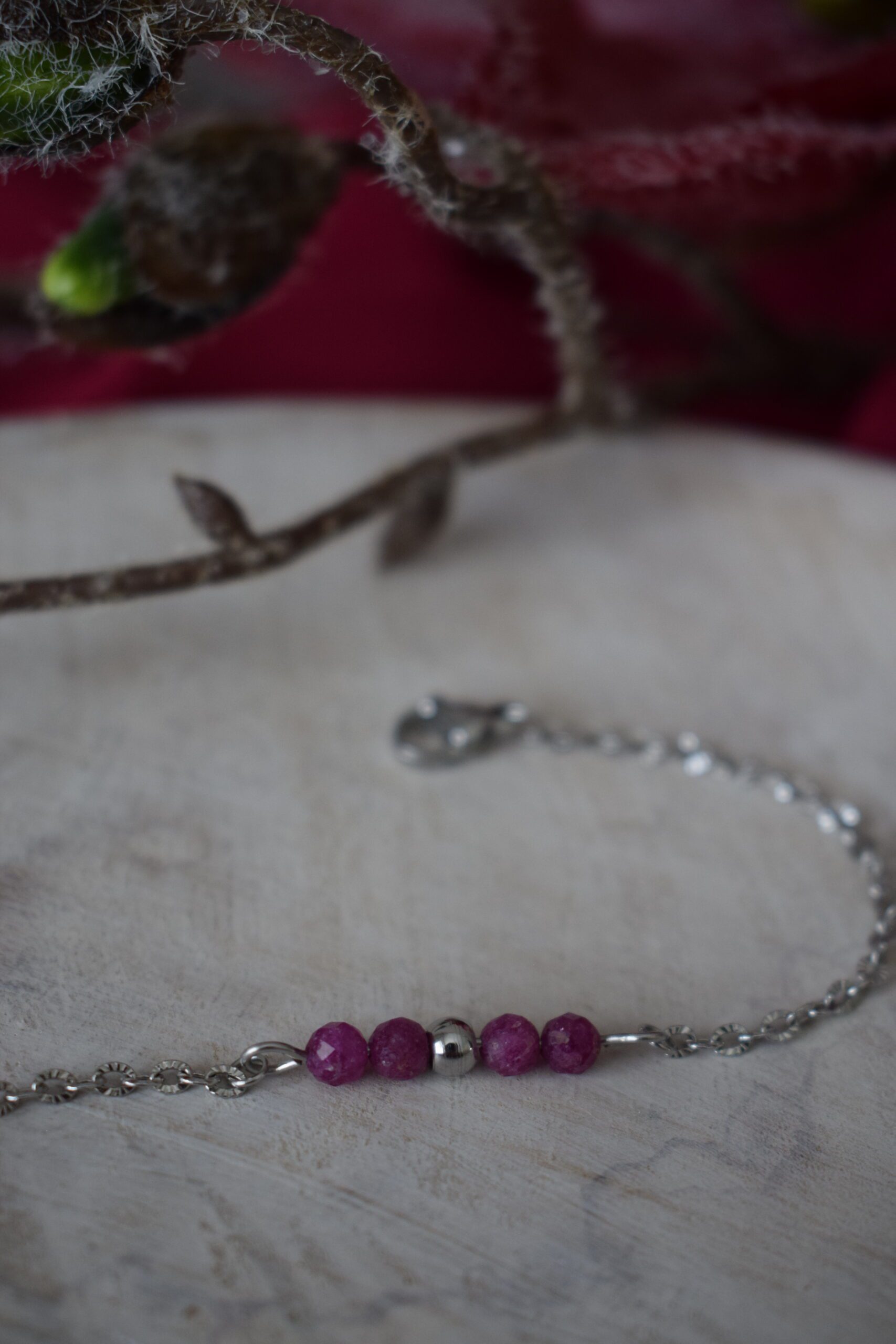 Armband stainless steel met Robijnkralen ~ ROB 004 - Afbeelding 4