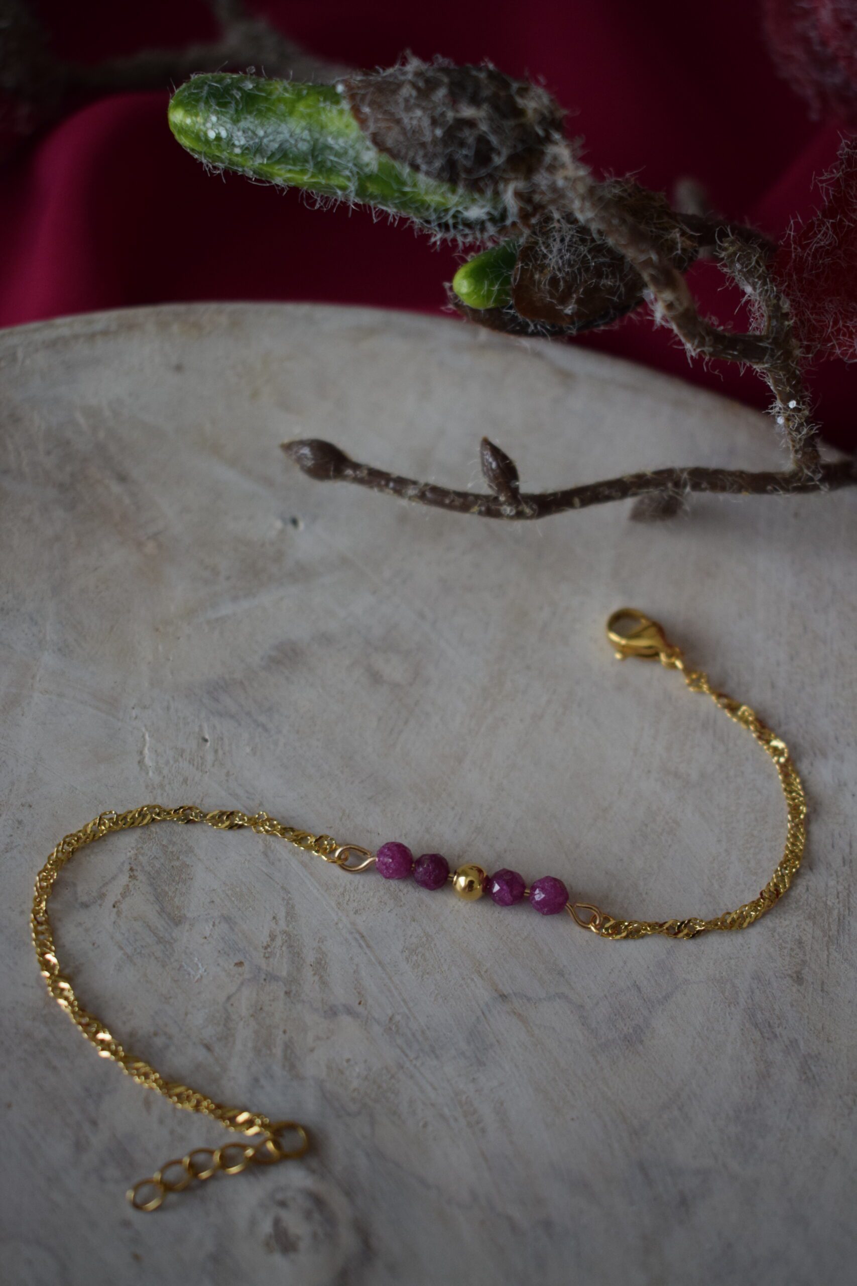 Armband stainless steel met Robijnkralen ~ ROB 003 - Afbeelding 2