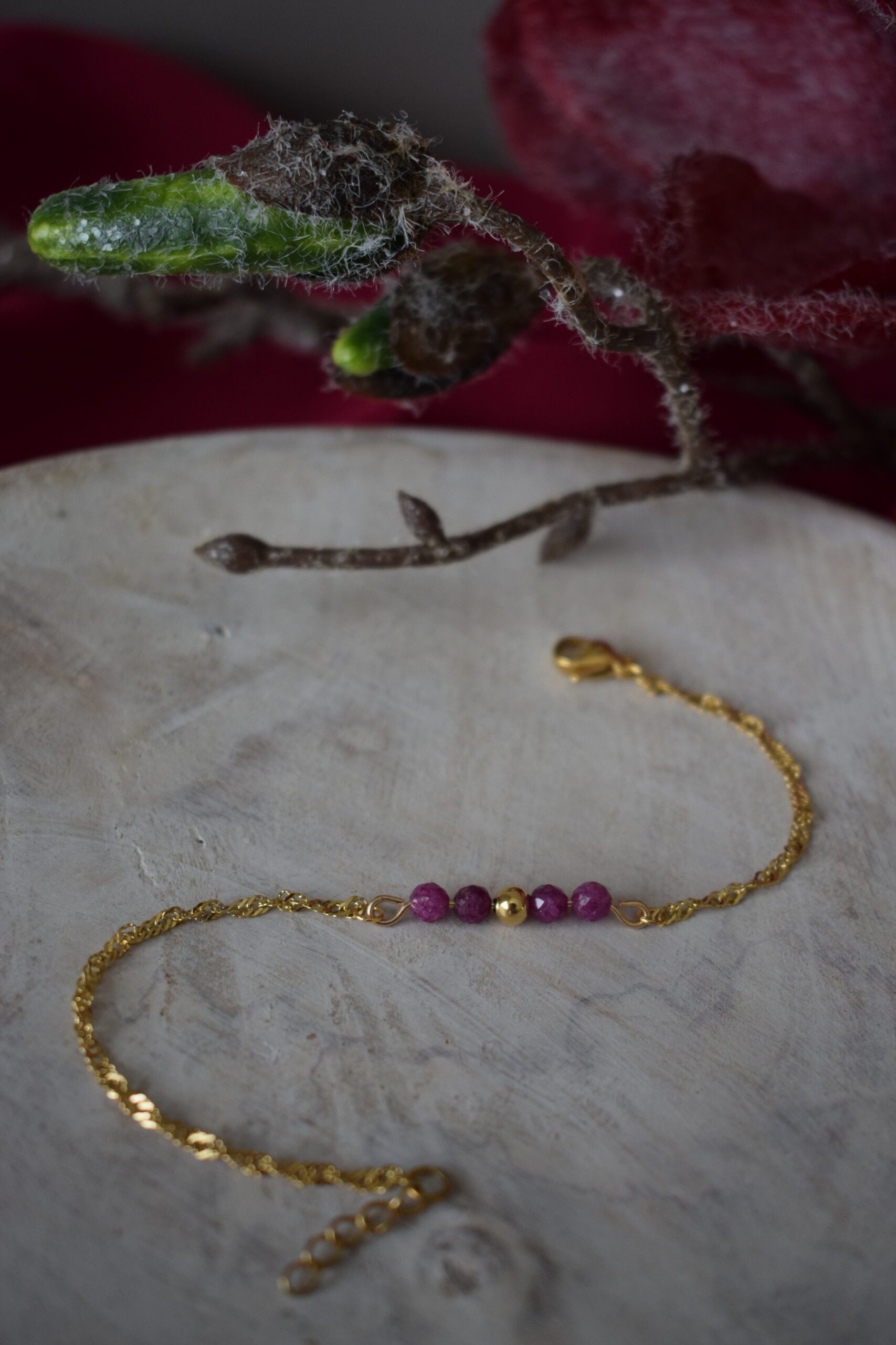 Armband stainless steel met Robijnkralen ~ ROB 003 - Afbeelding 3