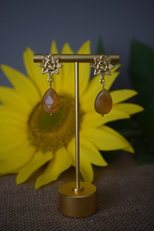 Fleurige oorhangers met edelsteen Carneool ~ CA 001