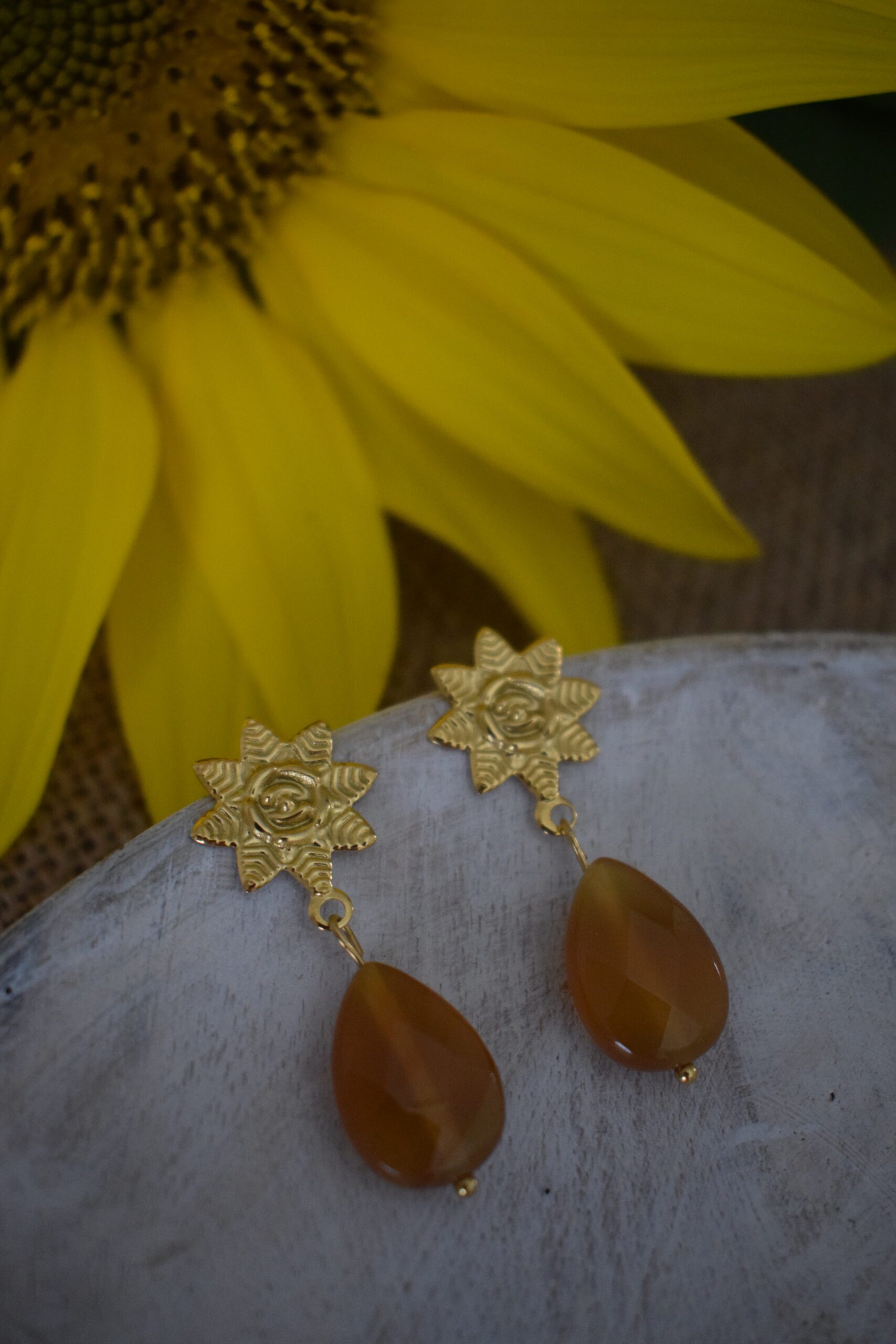 Fleurige oorhangers met edelsteen Carneool ~ CA 001 - Afbeelding 5